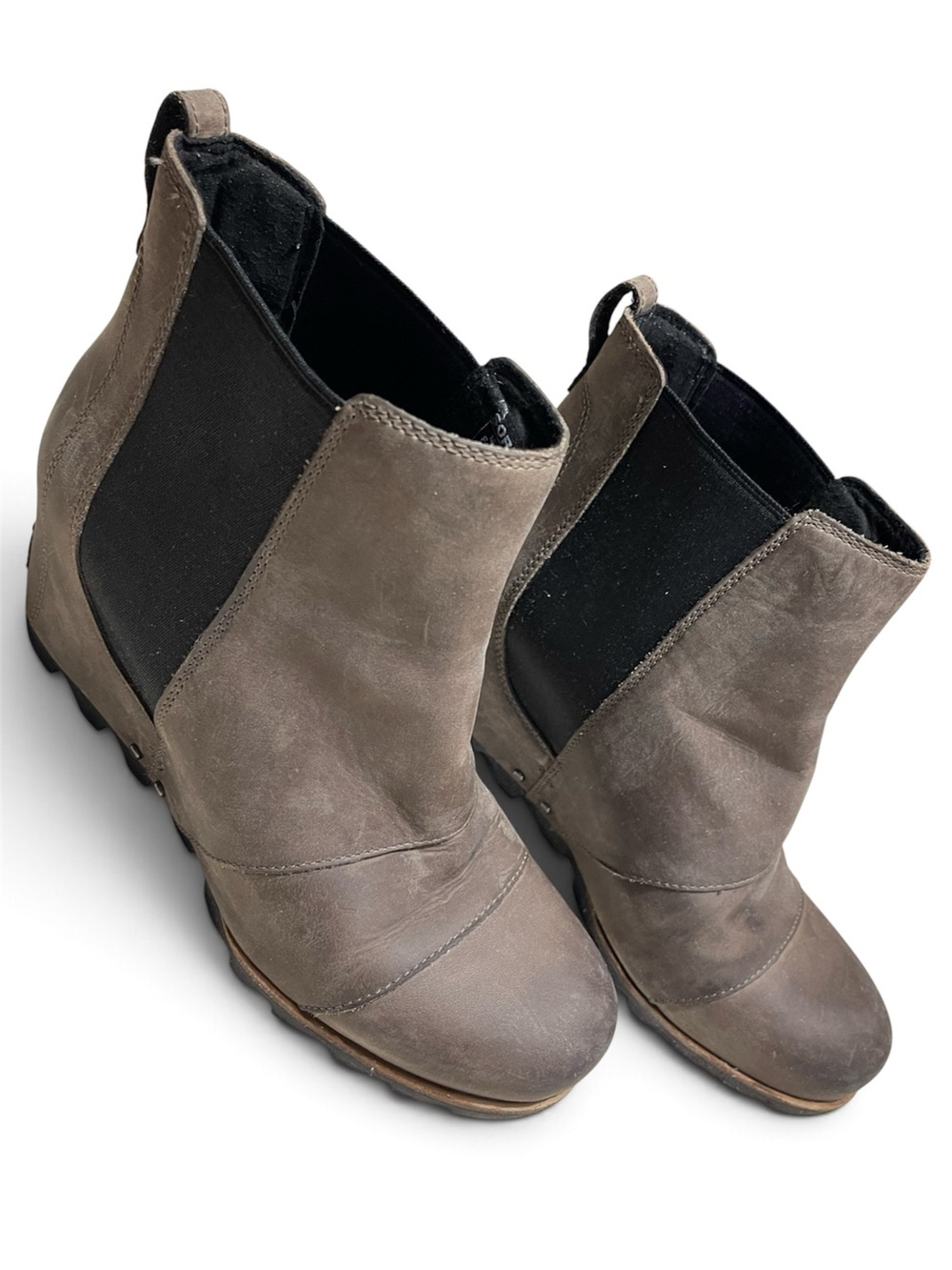 Sorel Lea Joan of Arctic Boots 11 EU42 Earthy Brown Leather Wedge Ankle Bootie
